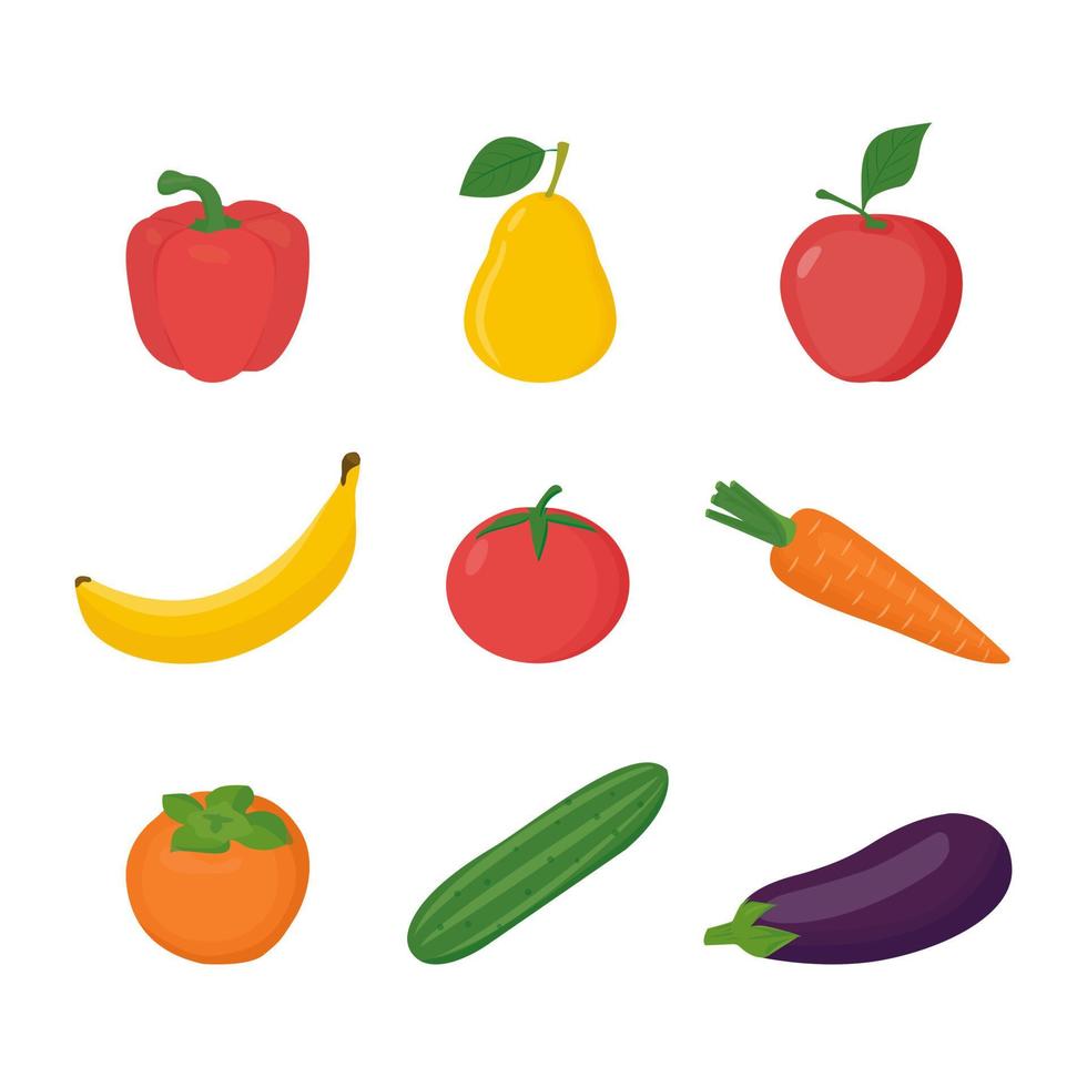 un conjunto de frutas y verduras frescas. casa de Campo. ilustración de dibujos animados de vectores