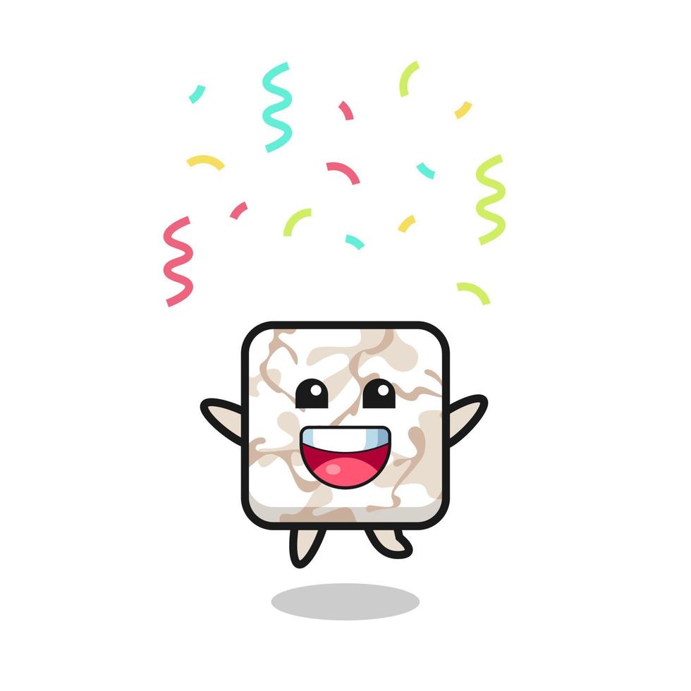 happy ceramic tile mascot jumping for congratulation with colour confetti vector
