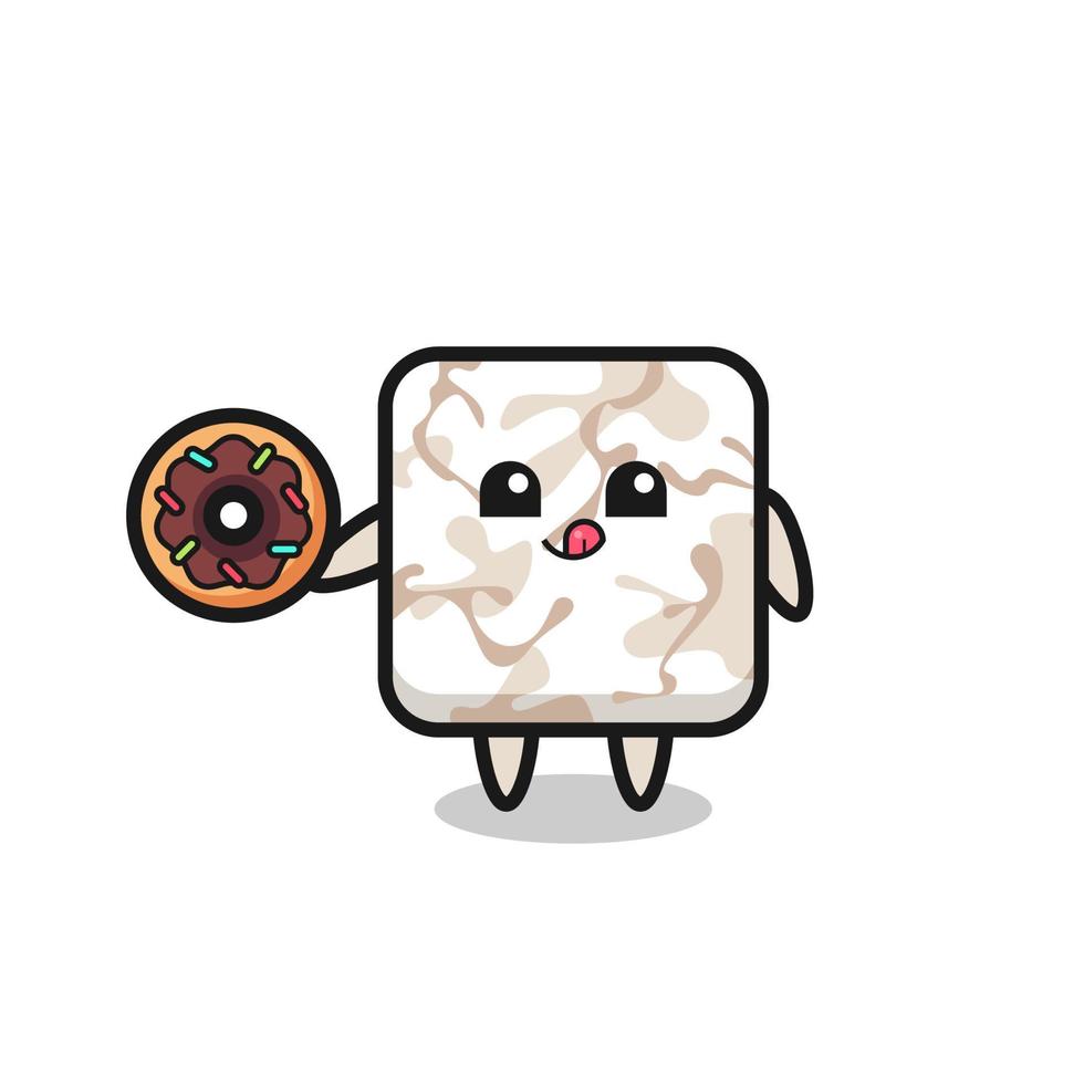 illustration of an ceramic tile character eating a doughnut vector