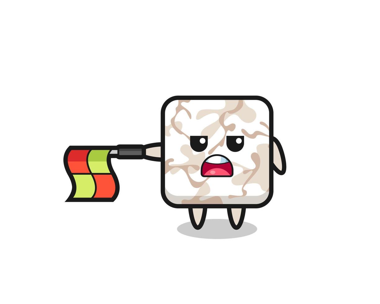 ceramic tile character as line judge hold the flag straight horizontally vector