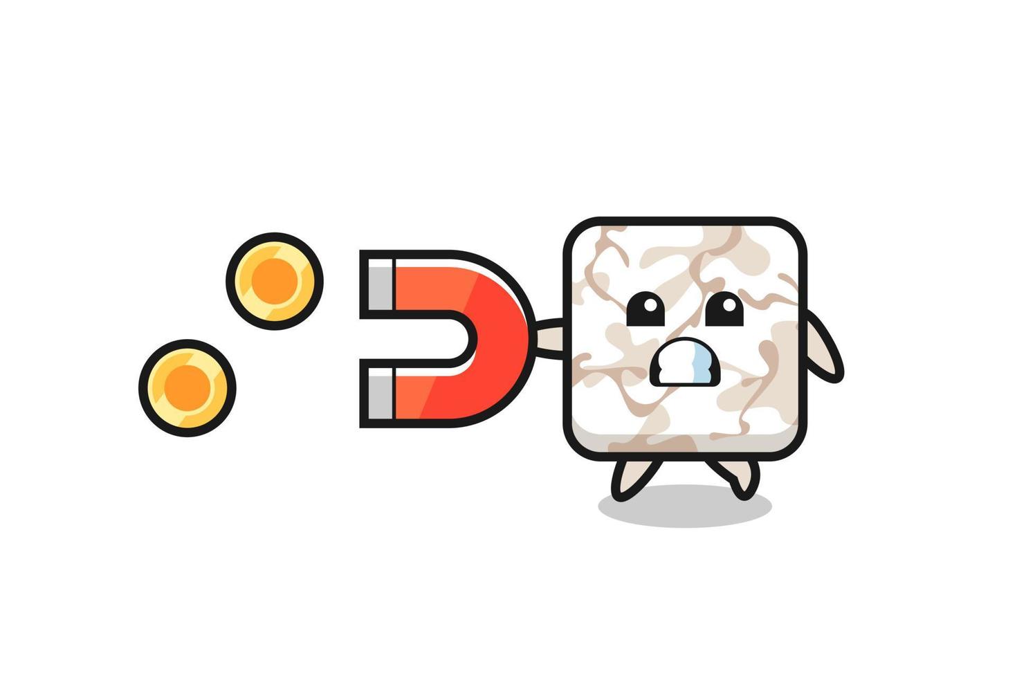 the character of ceramic tile hold a magnet to catch the gold coins vector