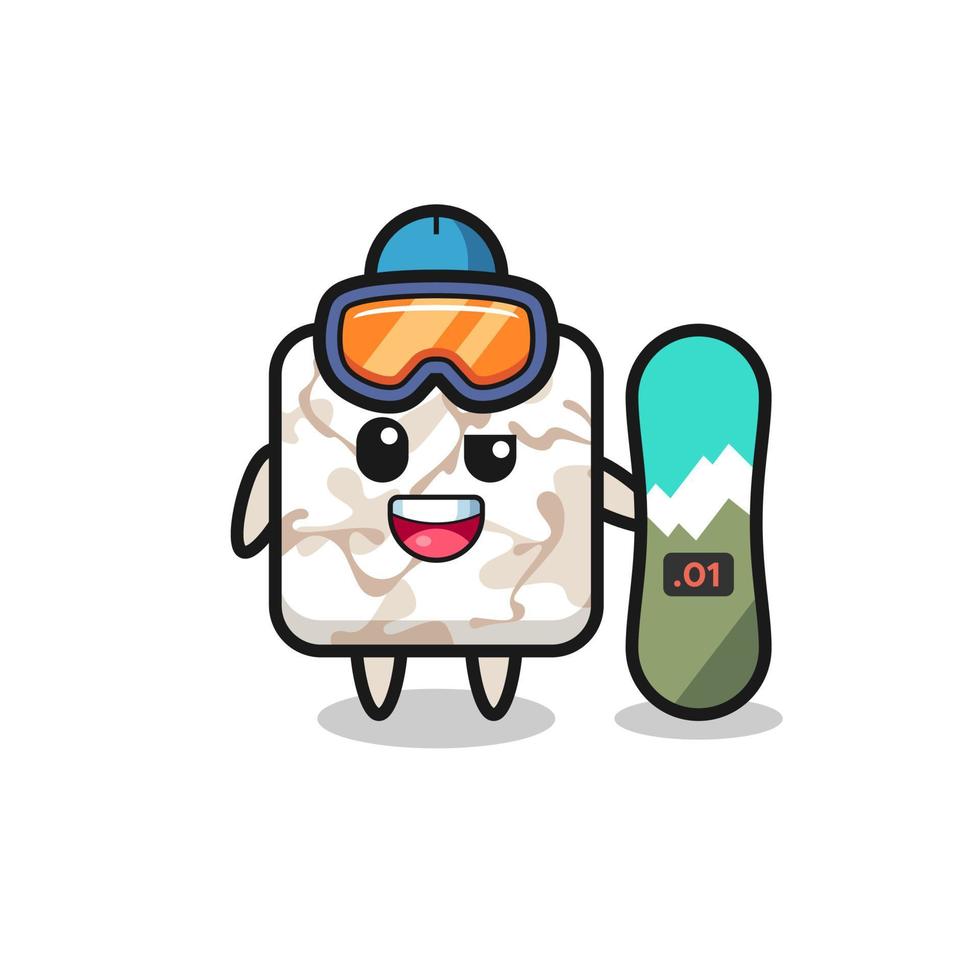 Illustration of ceramic tile character with snowboarding style vector