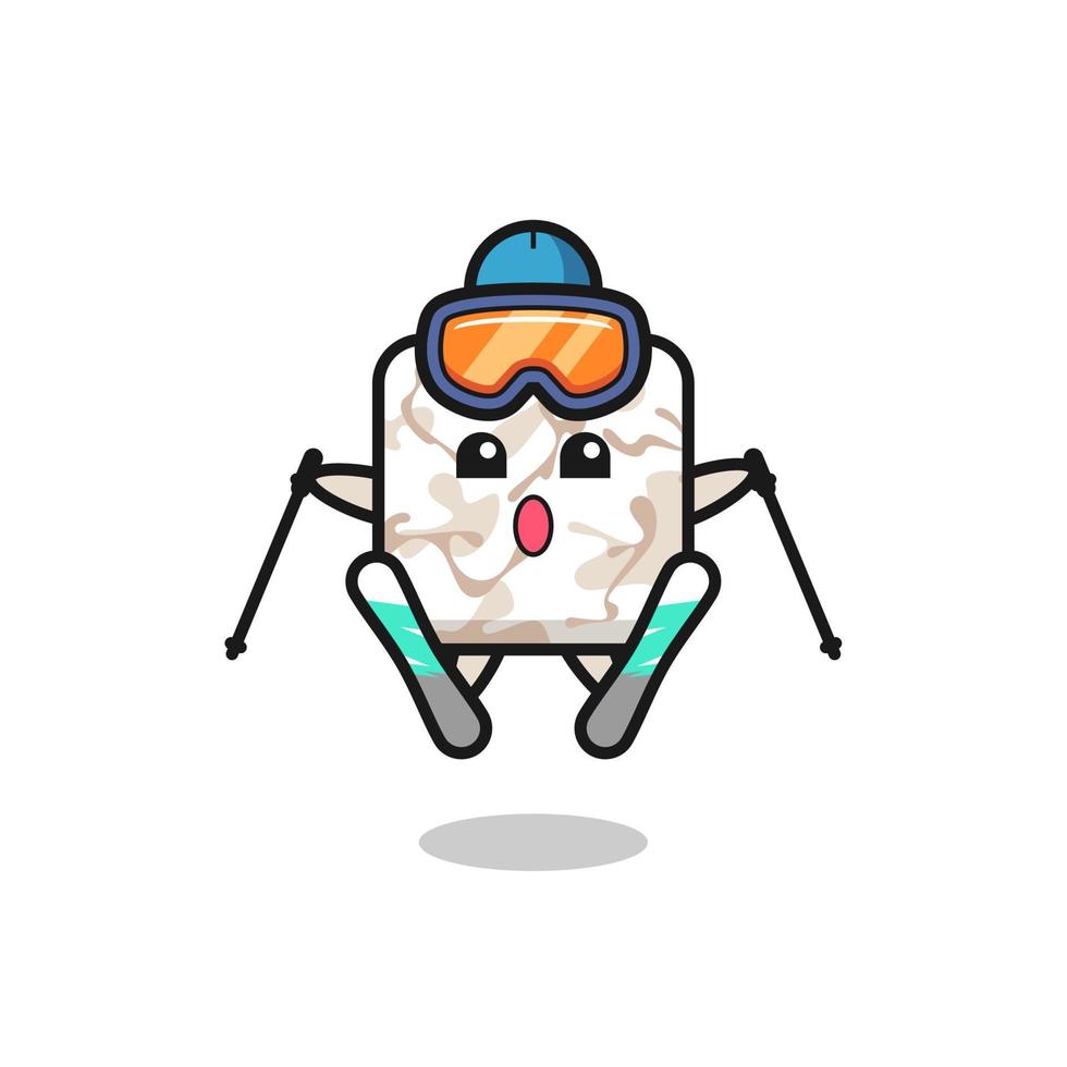 personaje de mascota de baldosas de cerámica como jugador de esquí vector