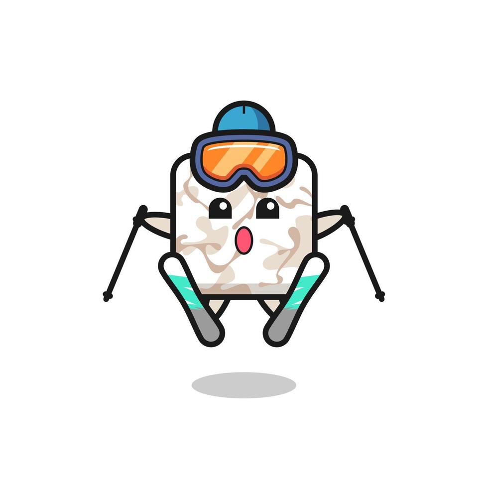 ceramic tile mascot character as a ski player vector