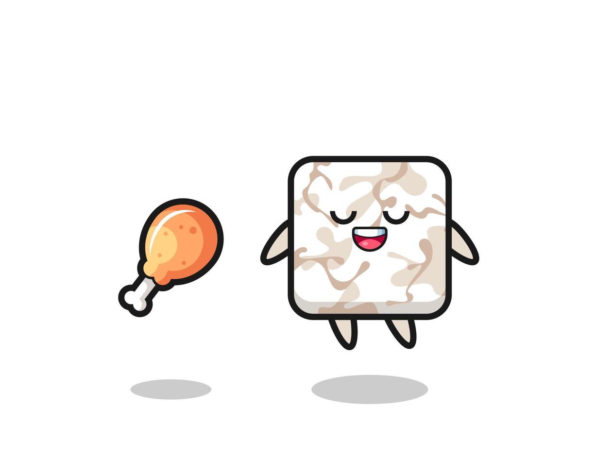 cute ceramic tile floating and tempted because of fried chicken vector