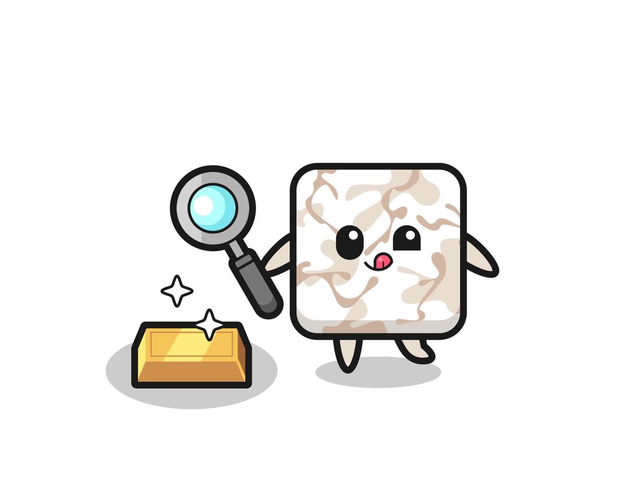 ceramic tile character is checking the authenticity of the gold bullion vector