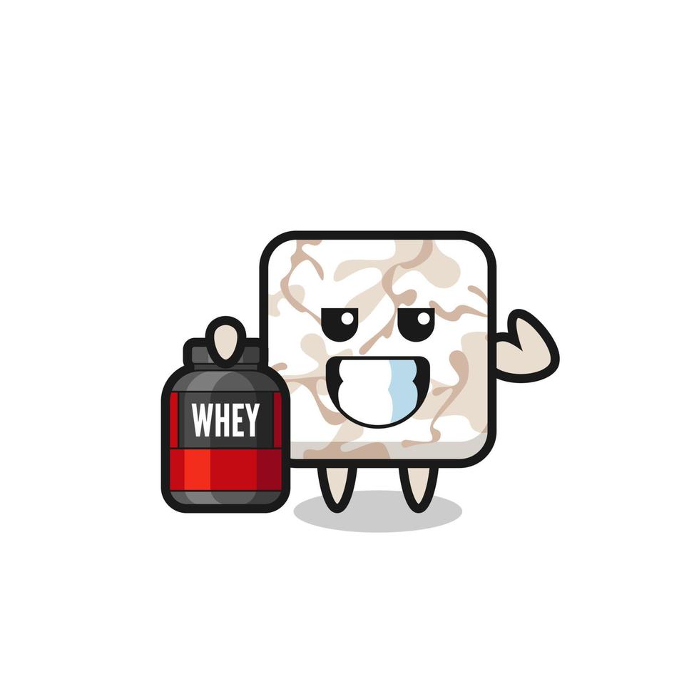 the muscular ceramic tile character is holding a protein supplement vector
