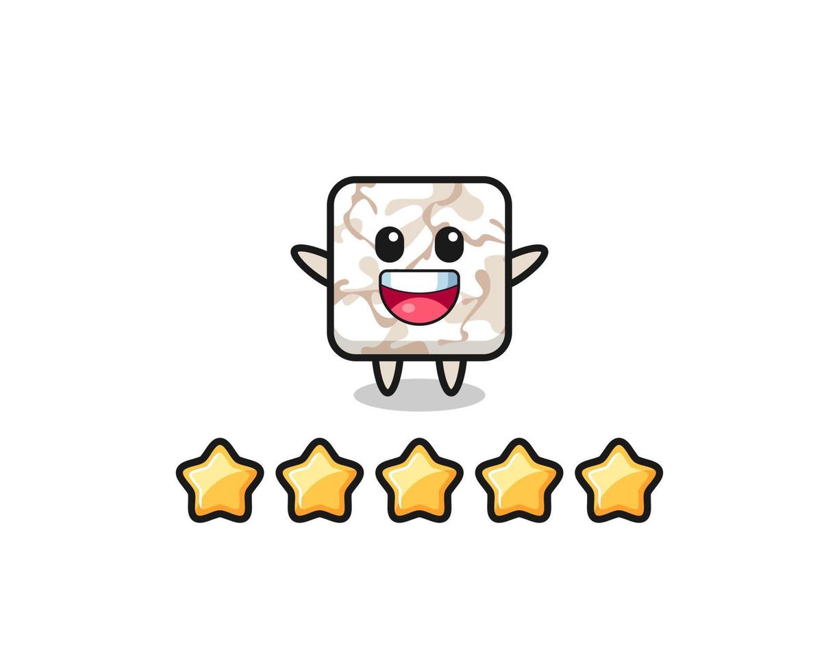 the illustration of customer best rating, ceramic tile cute character with 5 stars vector