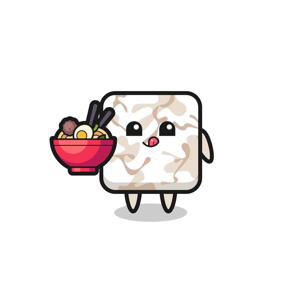 cute ceramic tile character eating noodles vector