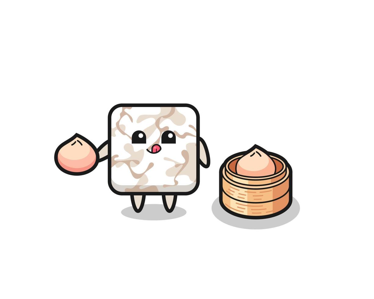 cute ceramic tile character eating steamed buns vector