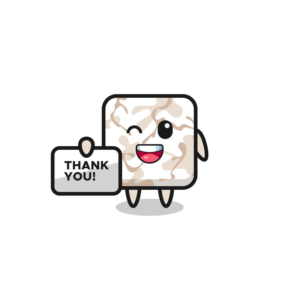 the mascot of the ceramic tile holding a banner that says thank you vector