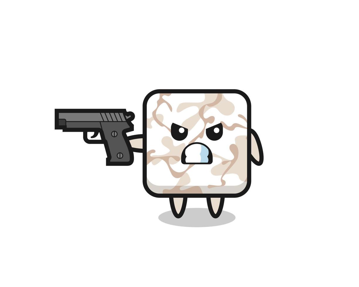 the cute ceramic tile character shoot with a gun vector