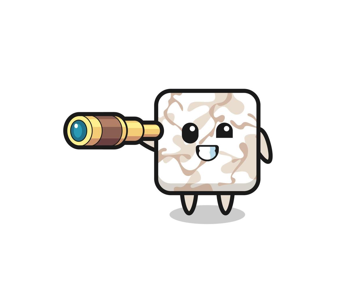 cute ceramic tile character is holding an old telescope vector