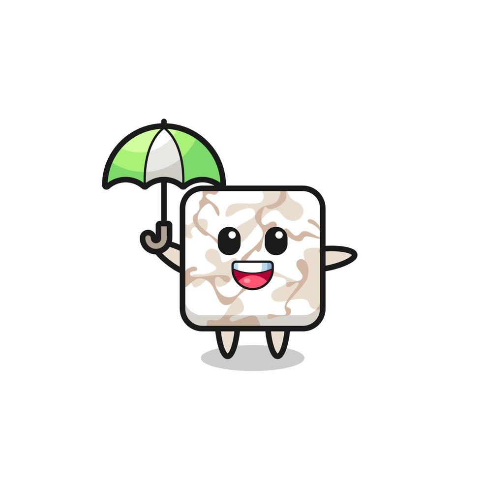 cute ceramic tile illustration holding an umbrella vector