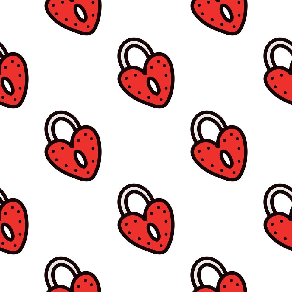Seamless pattern with red heart-shaped lock. Vector illustration