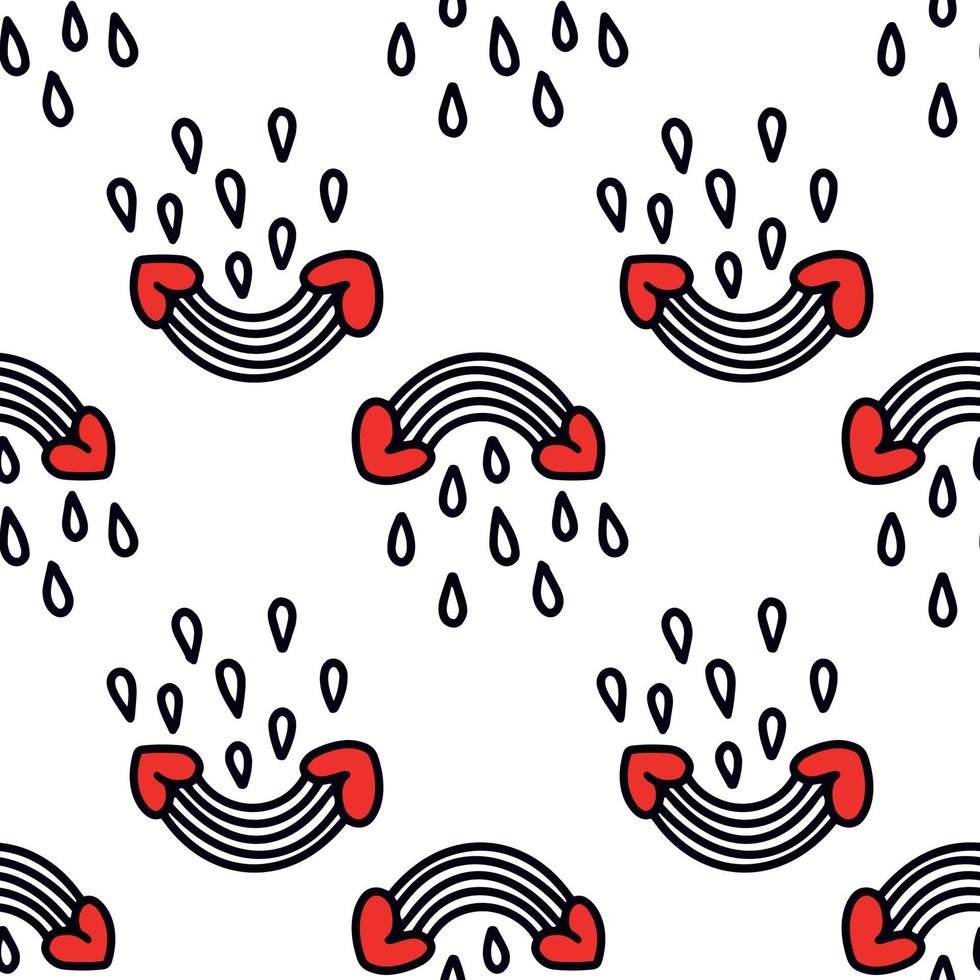 Seamless pattern with rainbow and hearts. Vector illustration