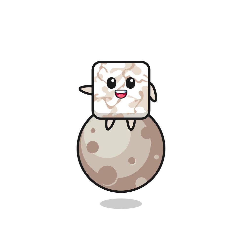 illustration of ceramic tile cartoon sitting on the moon vector