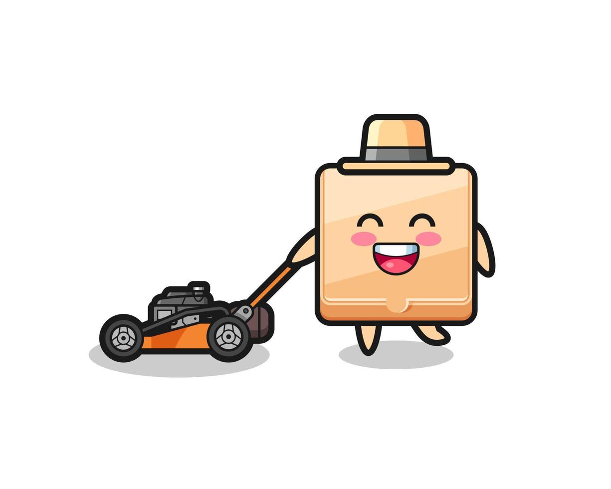 illustration of the pizza box character using lawn mower vector