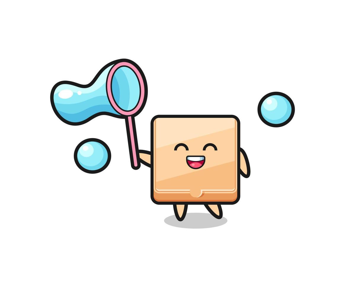 happy pizza box cartoon playing soap bubble vector