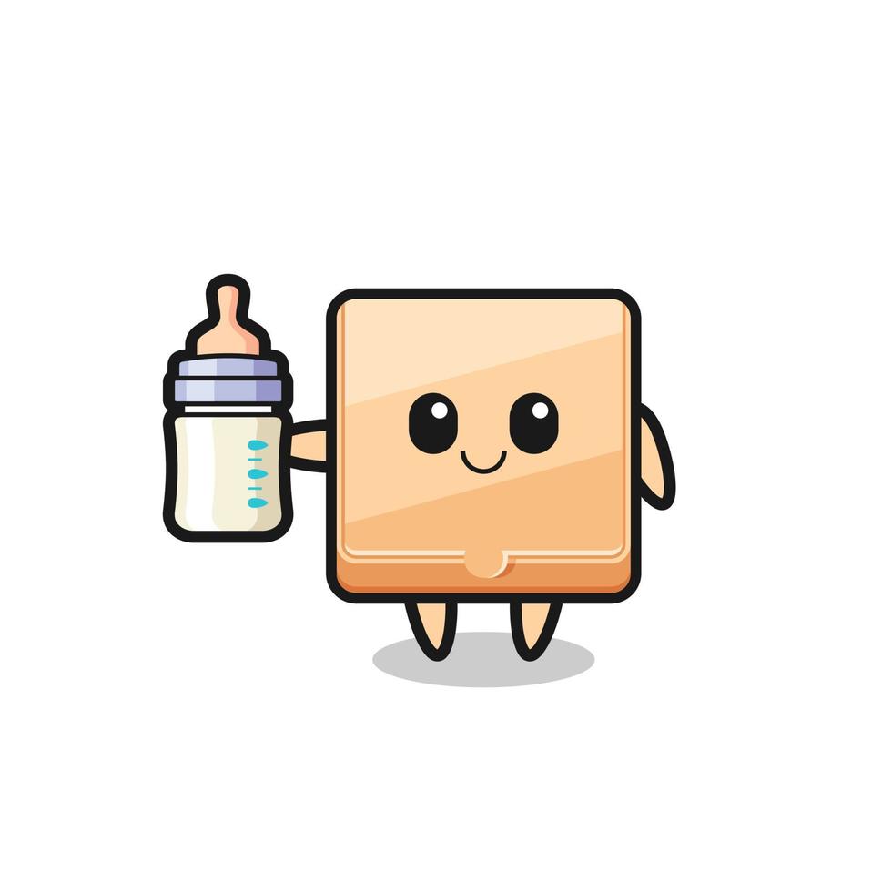 baby pizza box cartoon character with milk bottle vector