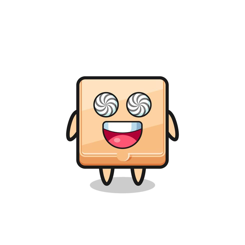 cute pizza box character with hypnotized eyes vector