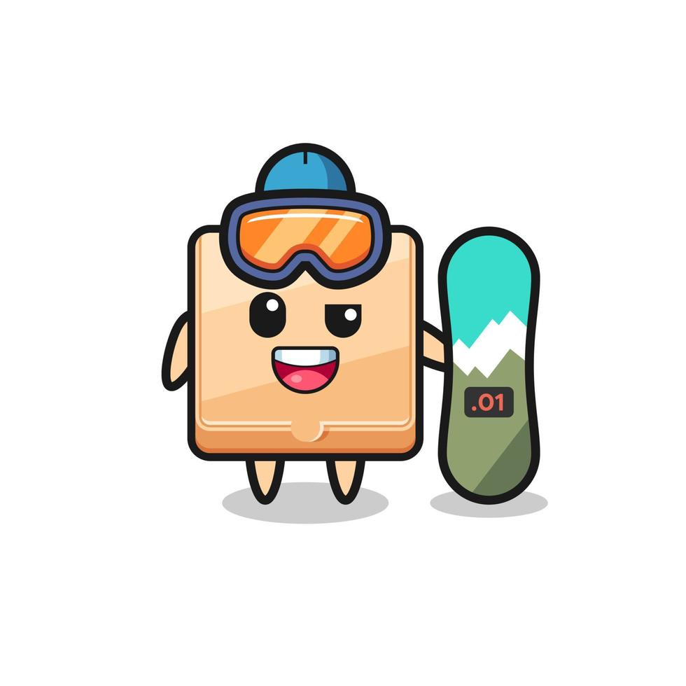 ilustración del personaje de la caja de pizza con estilo de snowboard vector