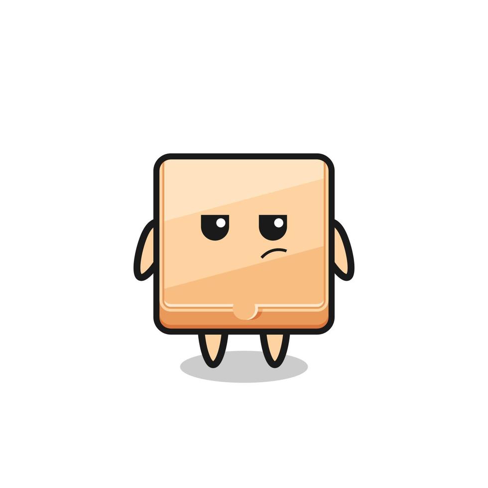 lindo personaje de caja de pizza con expresión sospechosa vector