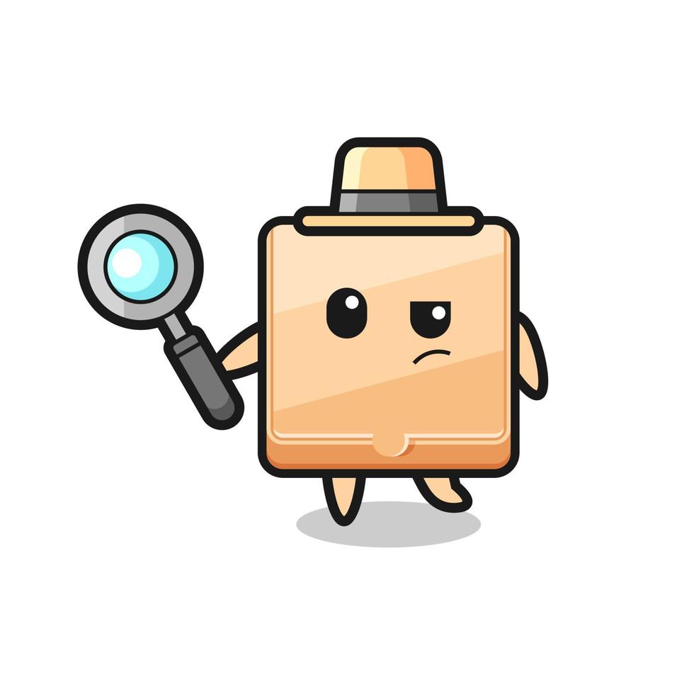 El personaje detective de la caja de pizza está analizando un caso. vector