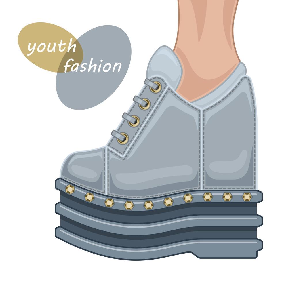 women grey shoes on high platform cartoon isolated white background vector