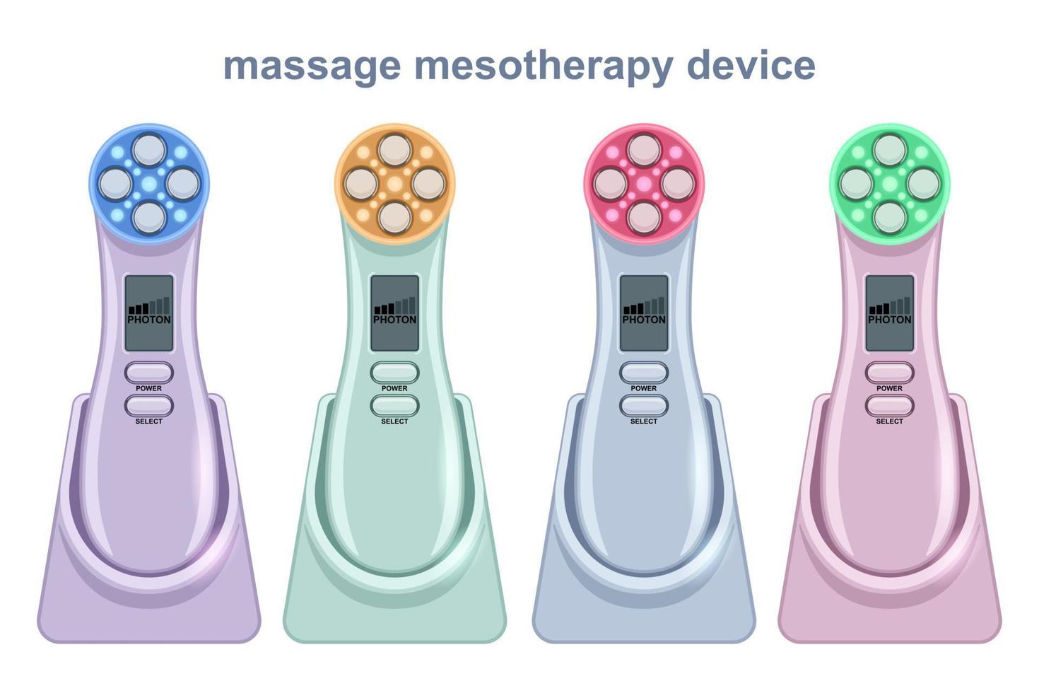 Set massage mesotherapy infrared device realistic isolated white background vector