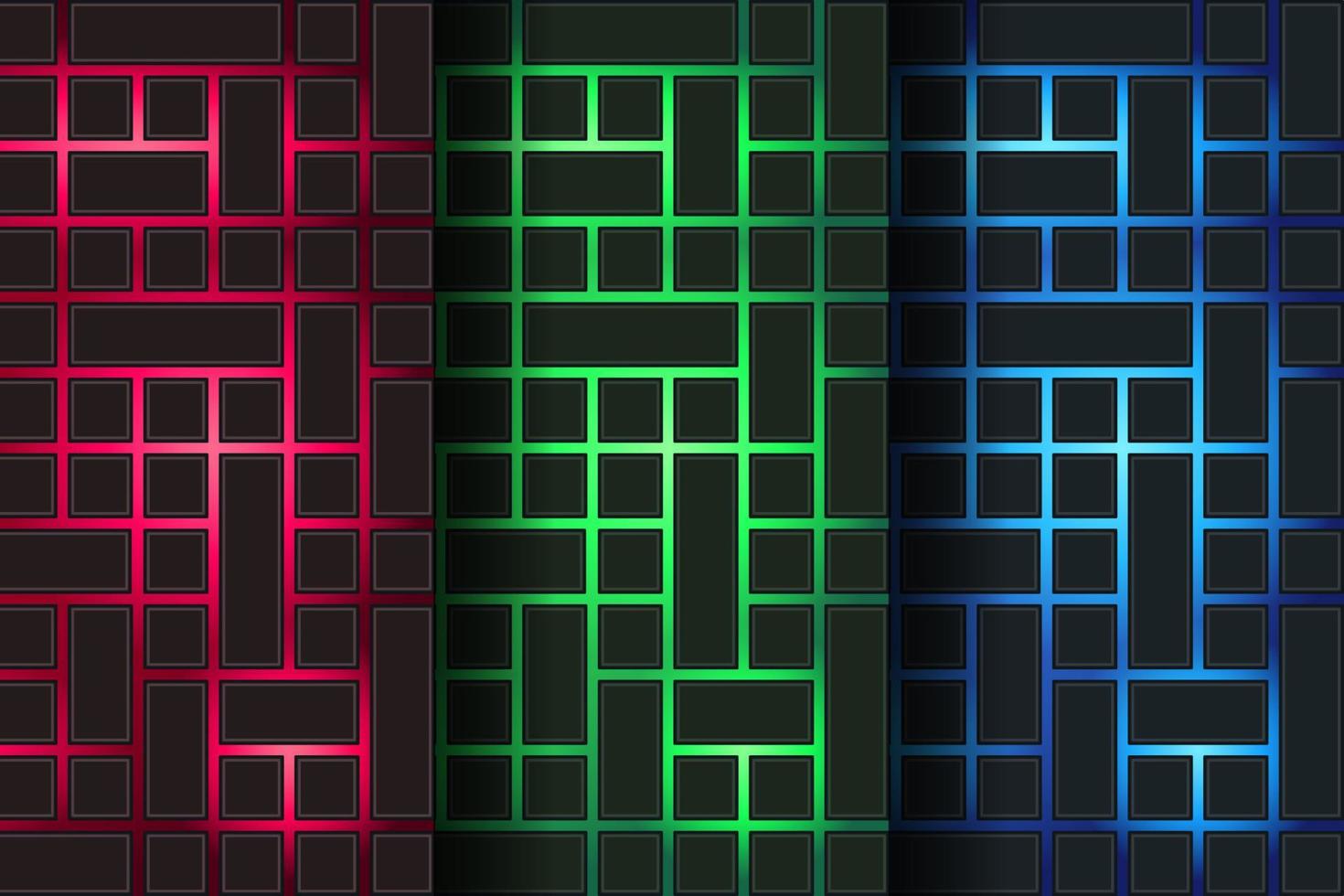 set futuristic geometric 3d rectangles illumination background vector