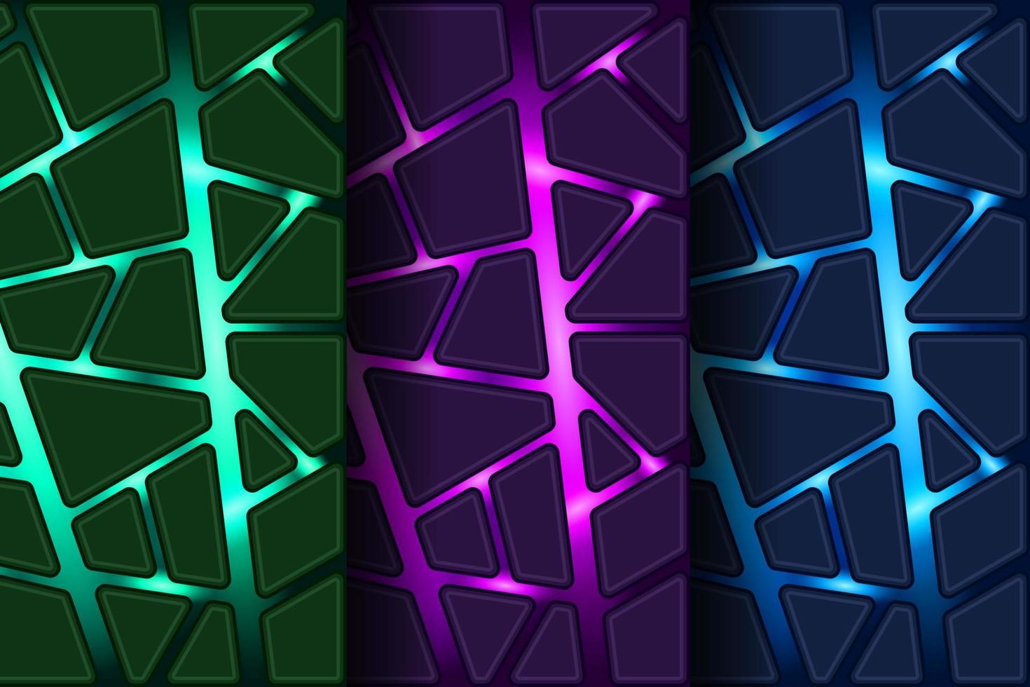 set futuristic geometric 3d fragments illumination background vector