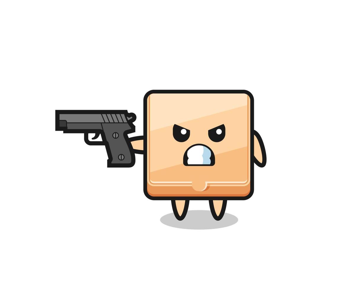 the cute pizza box character shoot with a gun vector