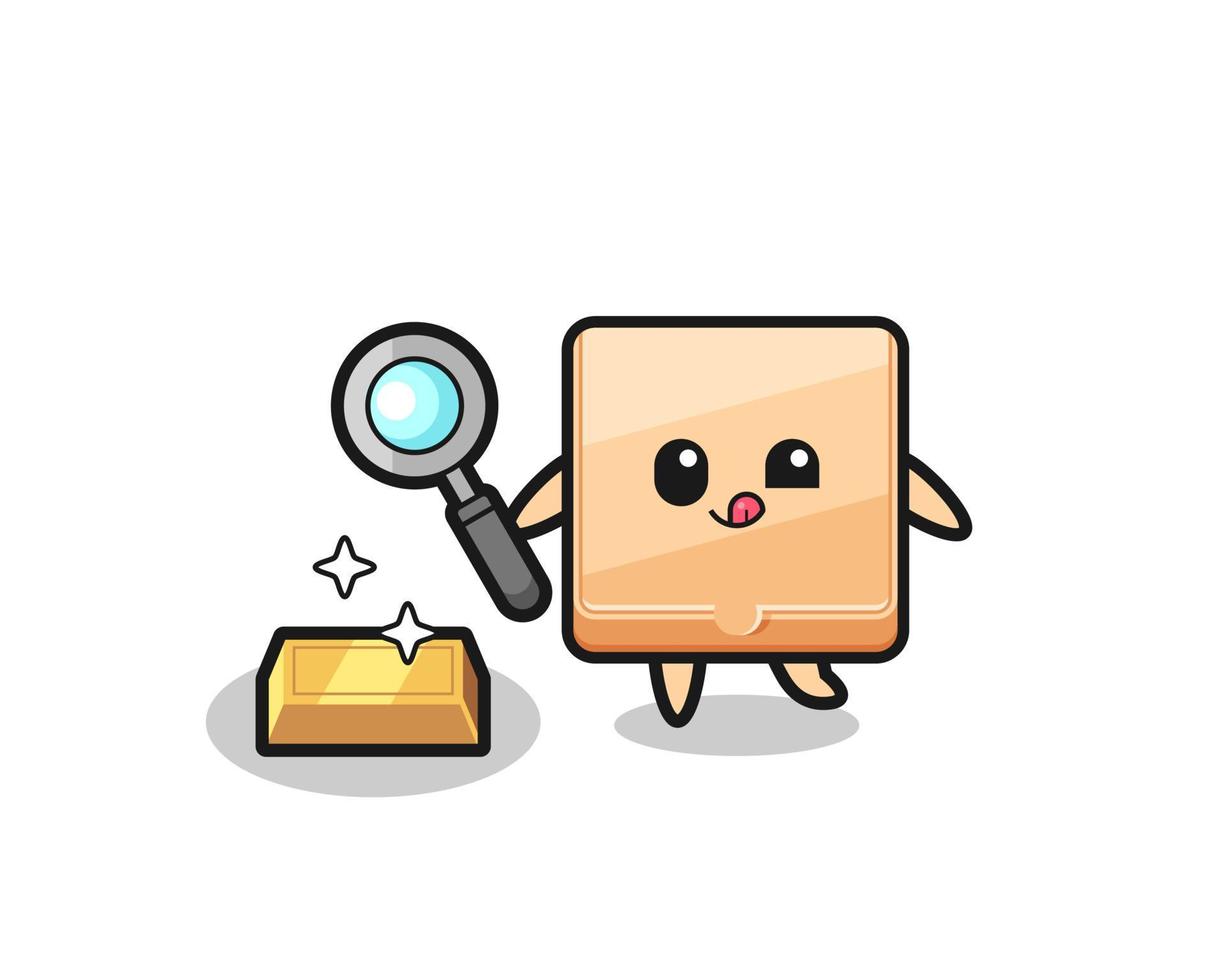 pizza box character is checking the authenticity of the gold bullion vector