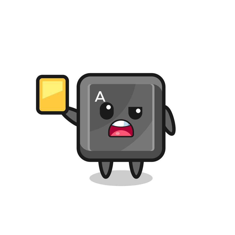 cartoon keyboard button character as a football referee giving a yellow card vector