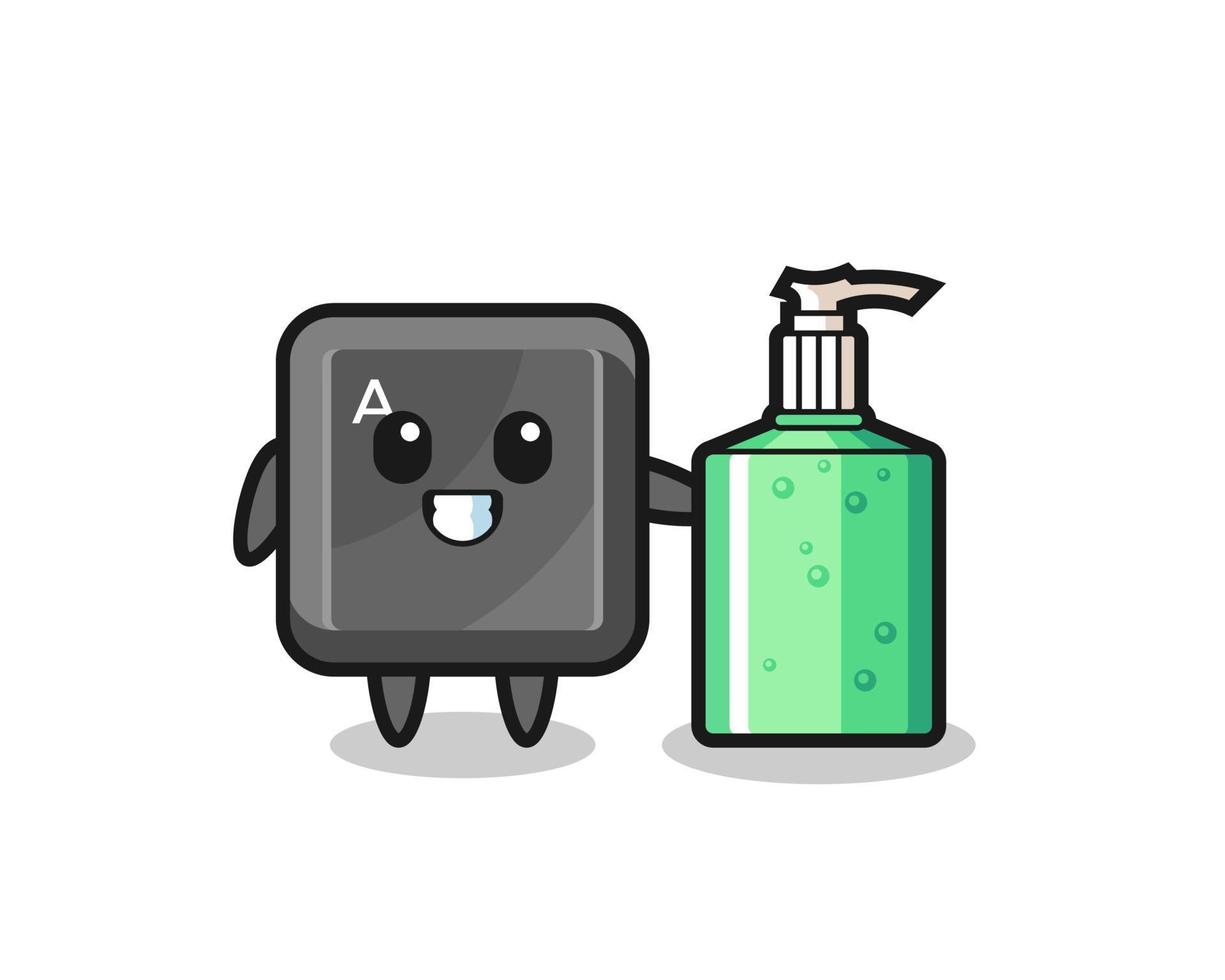 cute keyboard button cartoon with hand sanitizer vector