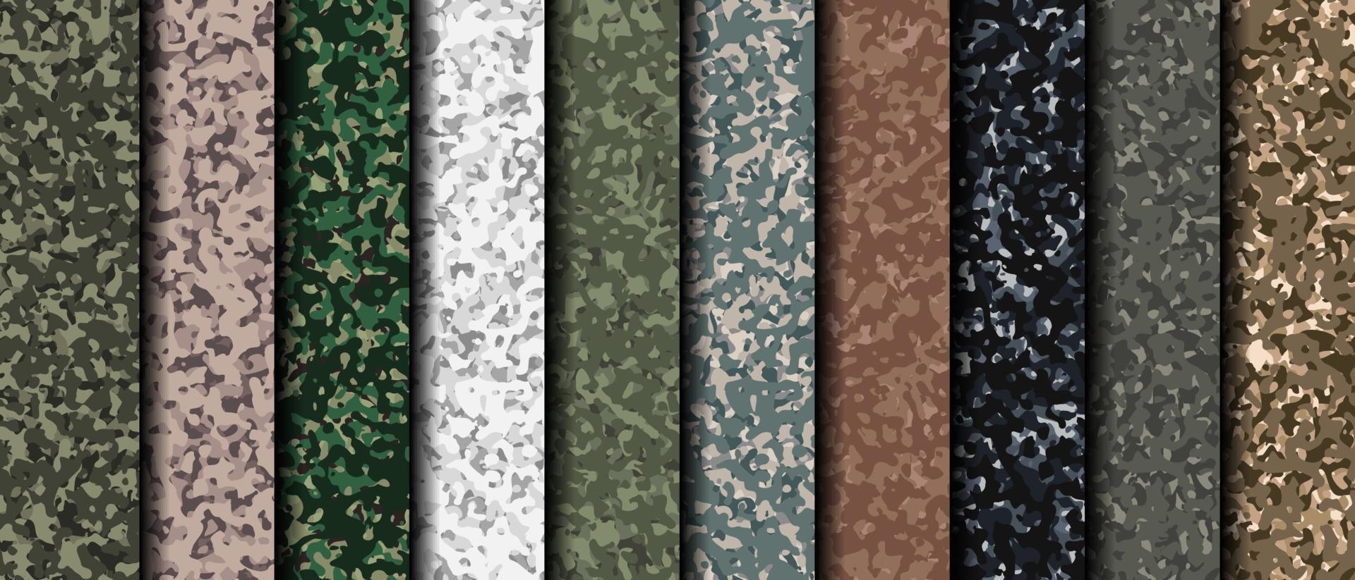 Set of 10 camouflage backgrounds. Abstract military or hunting camouflage background. Vector illustration