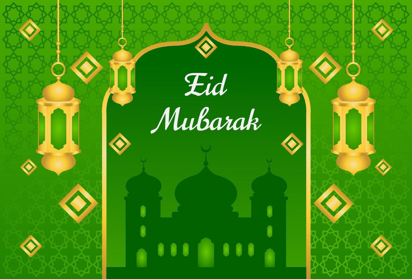 diseño de fondo de saludo de eid mubarak con color verde. diseño para plantillas. vector