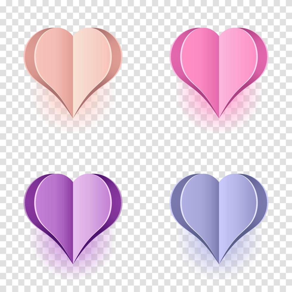 Paper hearts design. Vector symbol of love in shape of hearts for Happy Women's, Mothers day, birthday greeting card design. Vector illustration