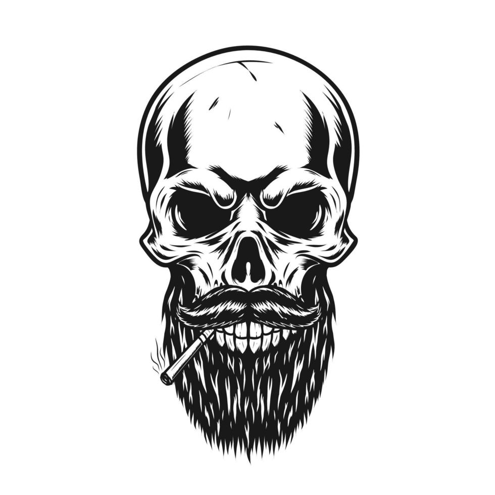 Men Skull With Her beard and cigarette vector