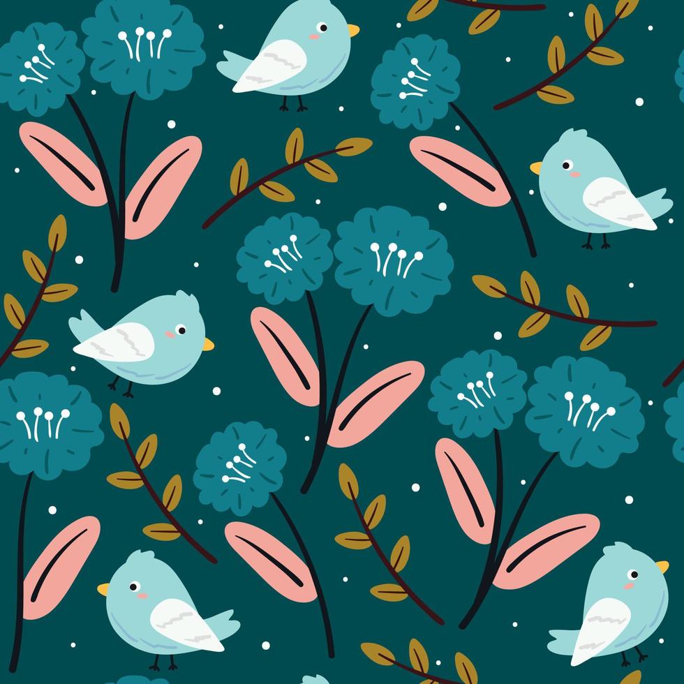 seamless pattern hand drawing cartoon bird and flower. spring background for fabric print, textile vector