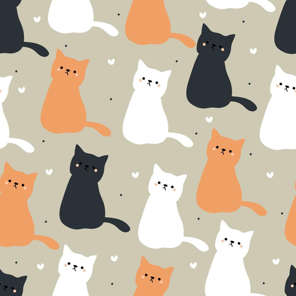 seamless pattern hand drawing cartoon cat. animal drawing 6894526 ...