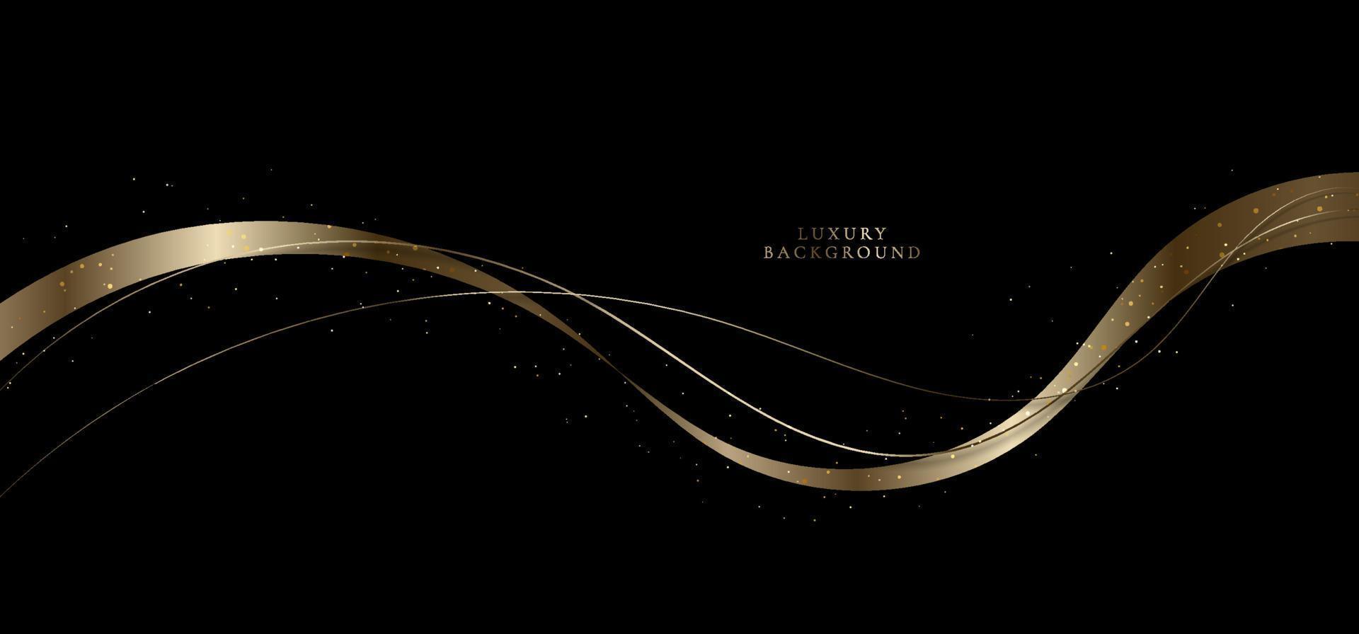 Abstract modern luxury golden wave lines and ribbon gold particles with lighting effect on black background vector