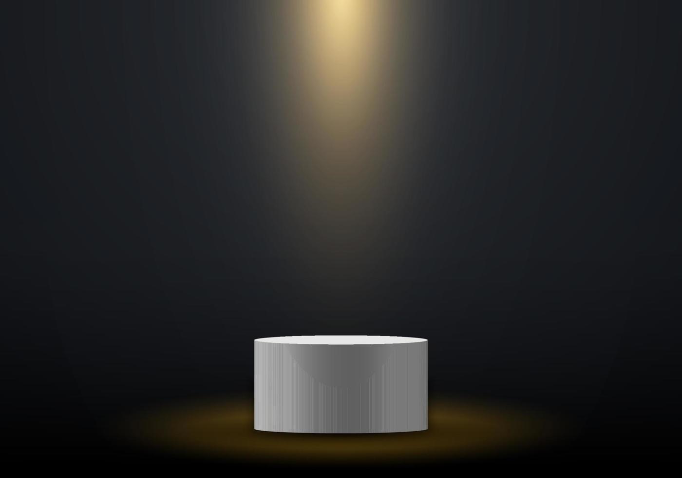 3D white cylinder podium in empty room dark background with light and shadow vector