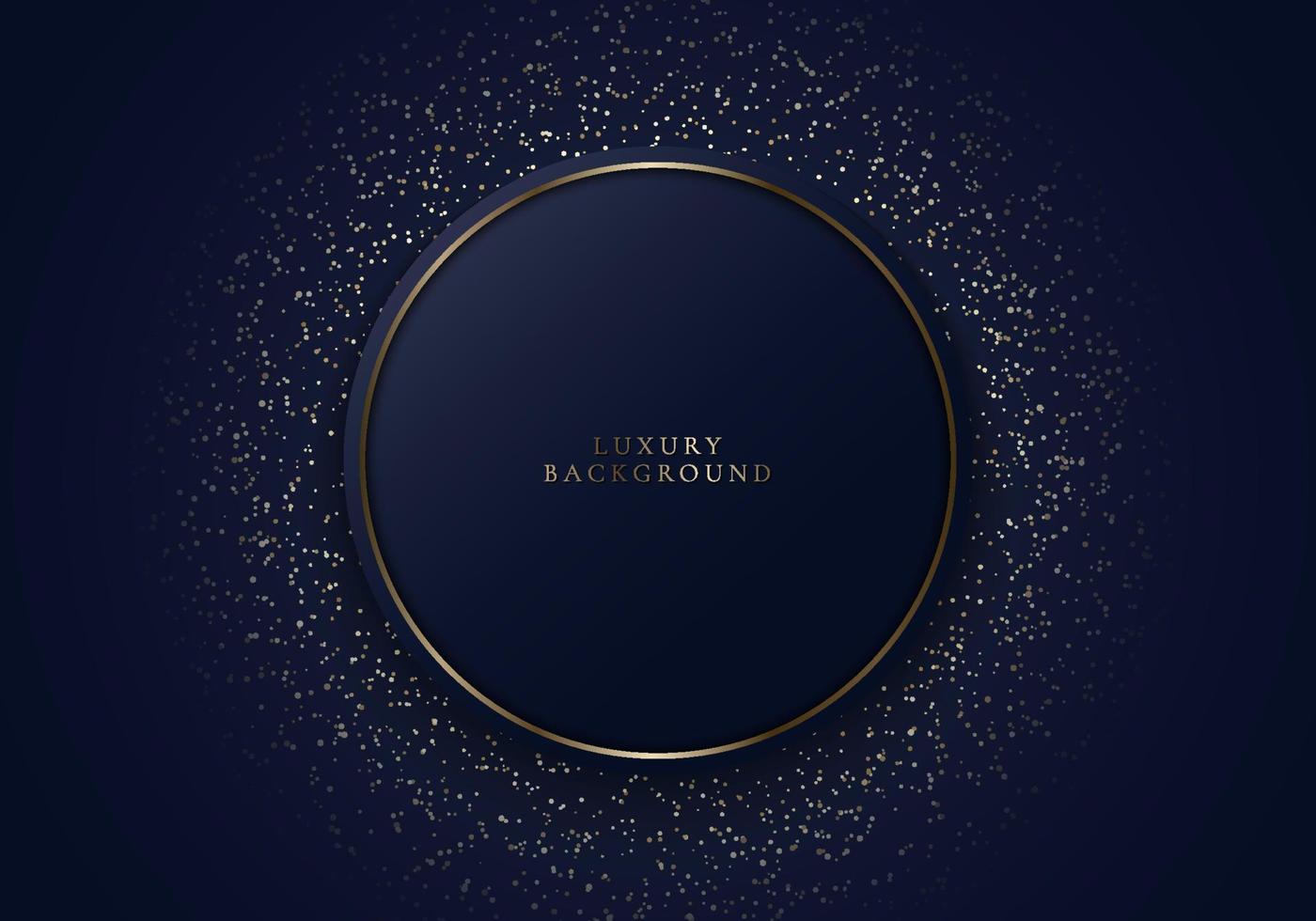 Abstract modern luxury dark blue circle shape and golden ring with gold glitter on dark background vector
