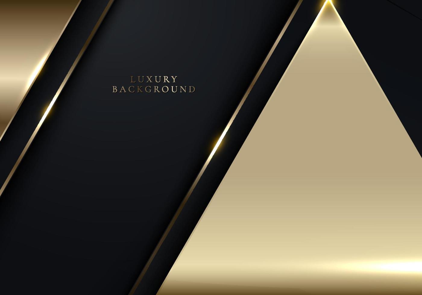 Abstract 3D modern luxury banner template design black and golden triangle stripes lines with light sparking on dark background vector