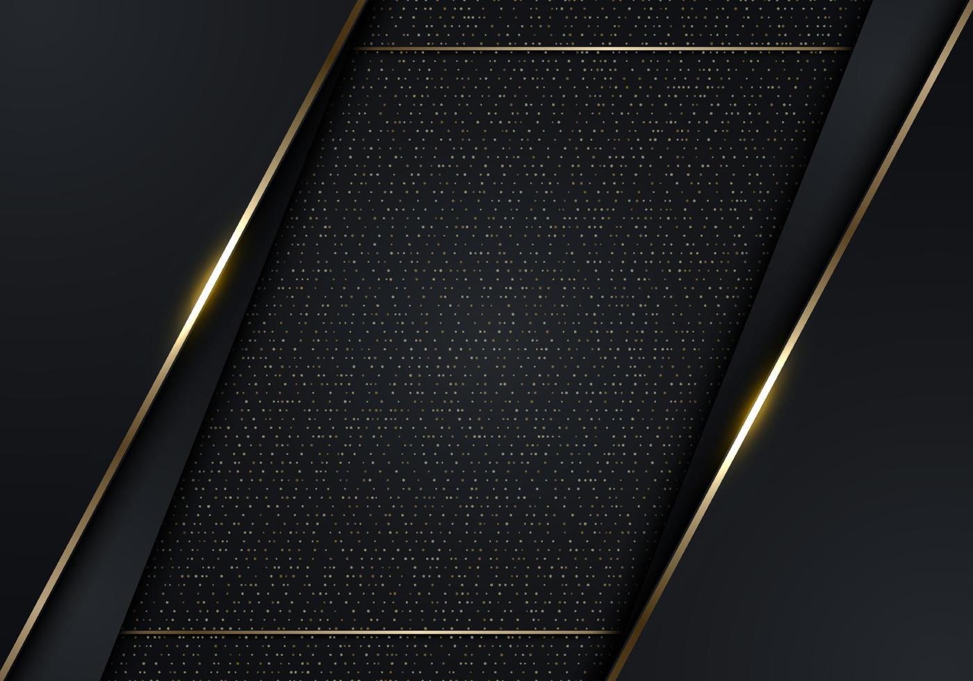 3D modern luxury banner template design black stripes and golden glitter gold line light sparking on dark background. vector