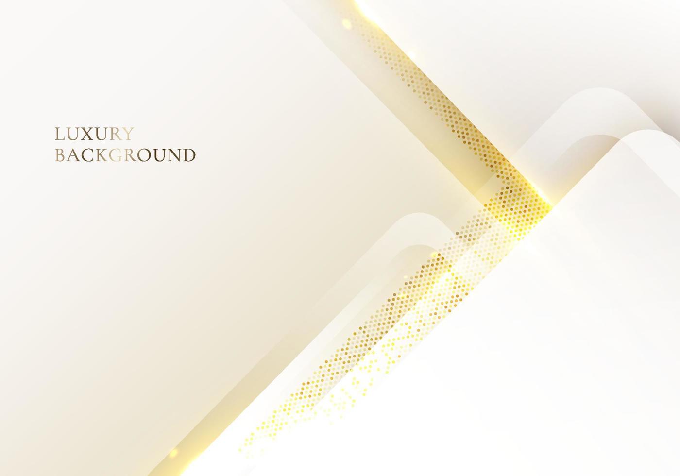 Abstract 3D modern luxury template design white triangles stripes and golden glitter line light sparking on clean background vector