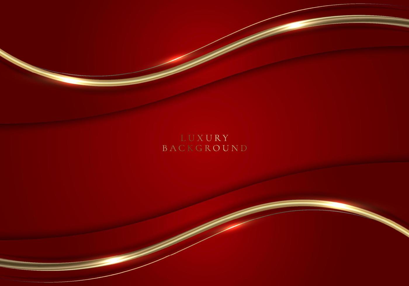 3D modern luxury template design red and gold wave stripes with golden glitter line light sparking on red background vector
