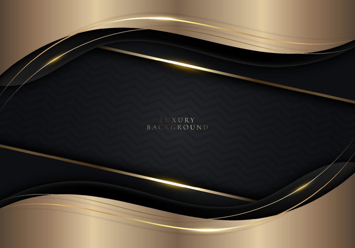 Elegant 3D abstract background golden wave shape with gold thread lines on black background vector